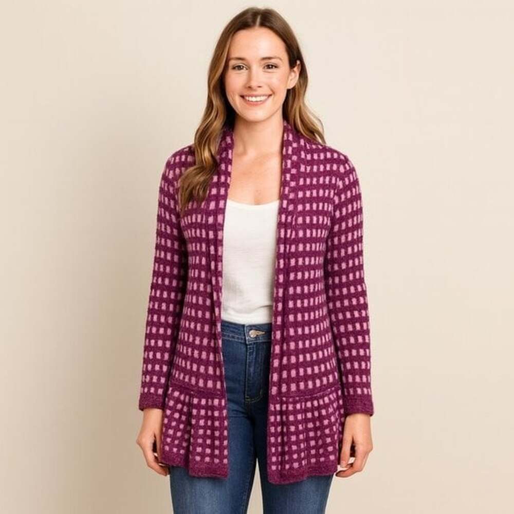 Lucy & Laurel Purple Pink Wool Alpaca Blend Knit Cardigan Women’s Medium Cozy